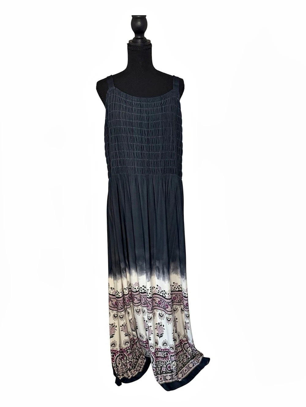 Lane Bryant Smocked-Bodice Maxi Dress in Black & Pink Size 18/20